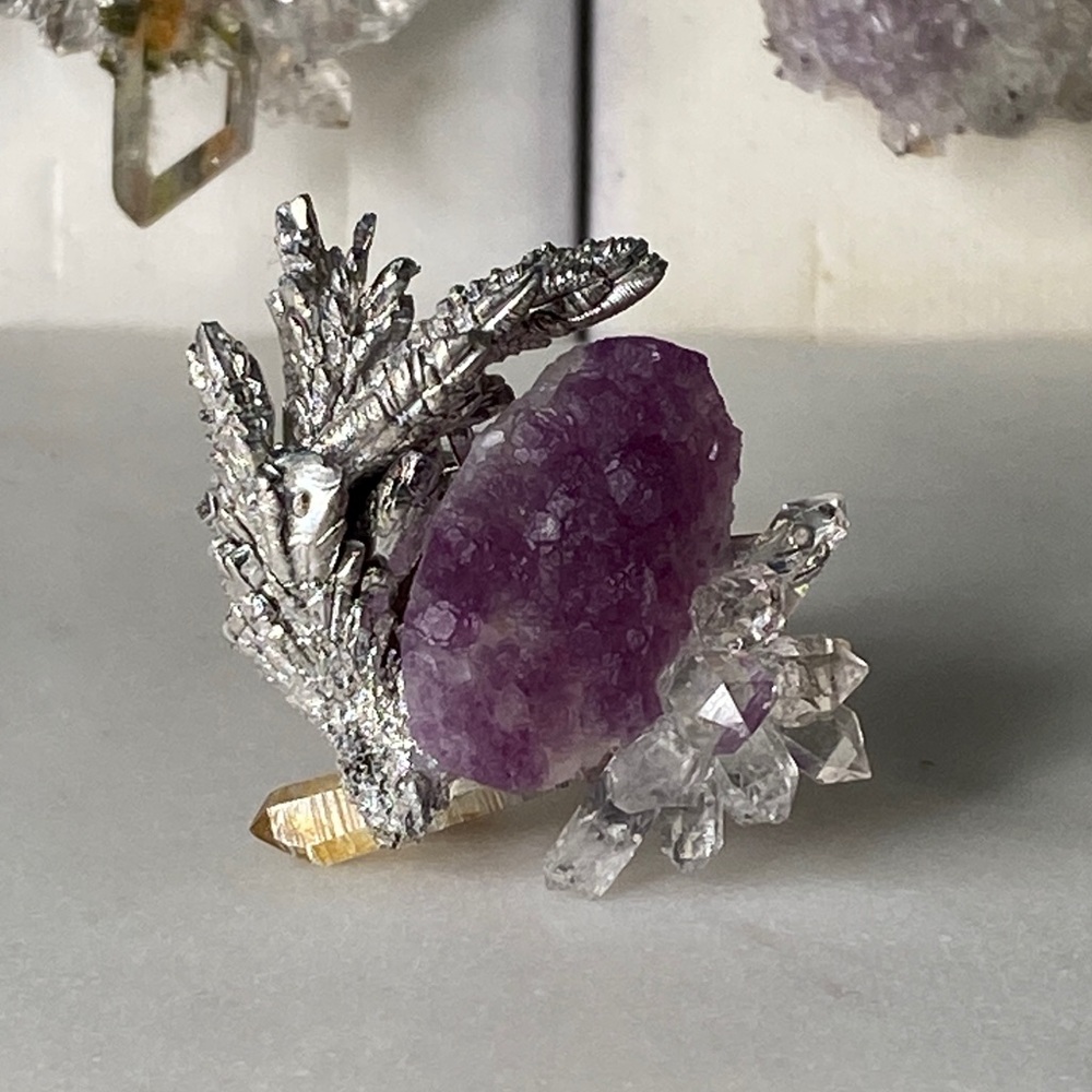 Purple Amethyst Cluster Statement Ring With Silve… - image 2
